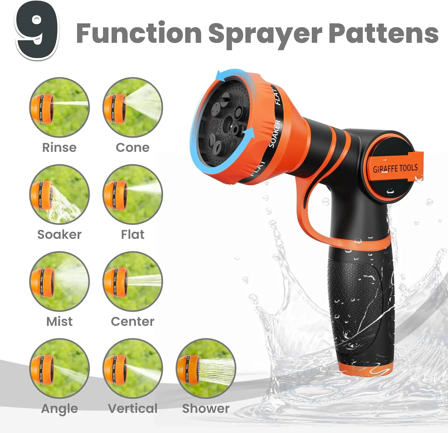 Giraffe Tools 5/8" Garden Hose, 304 Stainless Steel Metal Water Hose, No Kink Garden Water Hose with 9 Pattern Spray Nozzle 6
