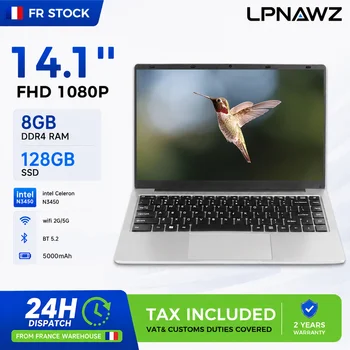 LPNAWZ 14.1" Budget Laptop for Students & Work - Intel N3450, 8GB RAM, 128GB SSD, Genuine Windows 10 (Free Win11 Upgrade), WiFi/BT 5.2, FR Fast Shipping + Free Keyboard Cover (DE/FR/IT/ES)