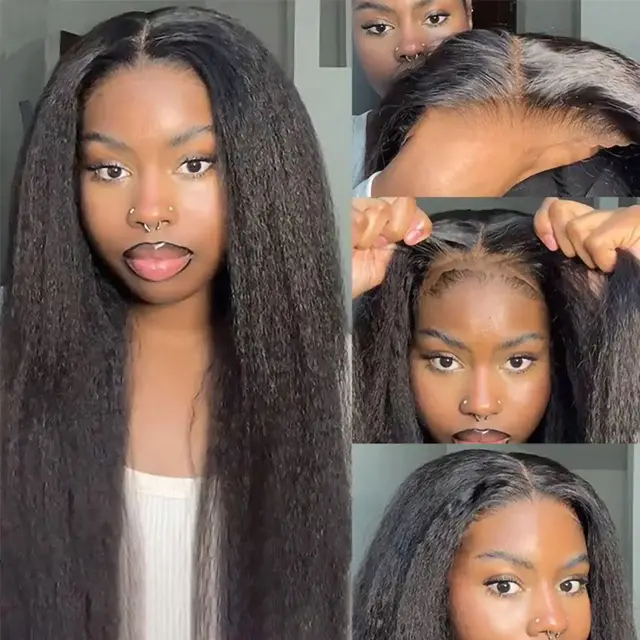 Kinky Straight Wear and Go Glueless Human Hair Wig Pre Plucked Pre Cut 4x4 Glueless Lace Front Wigs for Black Women Human Hair 2