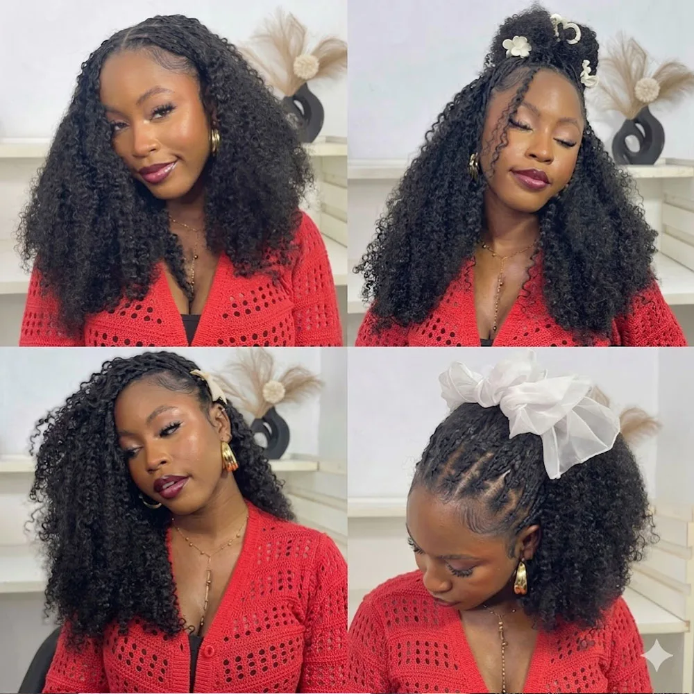 Kinky Curly Boho Braids 100% Raw Human Hair Extension Feathered Human Crochet Hair Miracle Knots Crochet Human Hair For Braiding 2