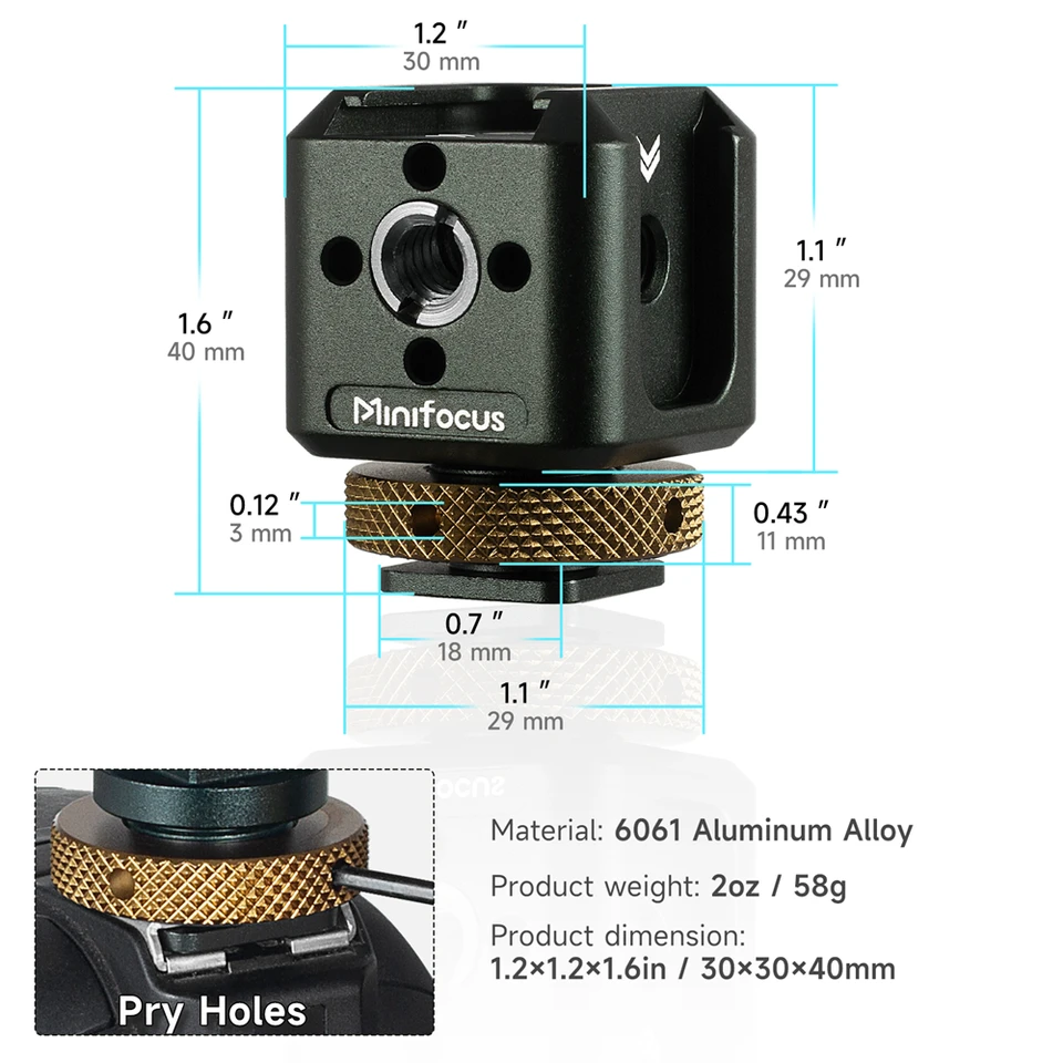 6Pcs Hot Shoe Mount Adapter For Triple Cold Shoe Mount Hot Shoe Mount 1/4"-20 For Reflex, Digital, Camera Equipment Microphone, Monitor, Recorder, Audio (Black - View #6