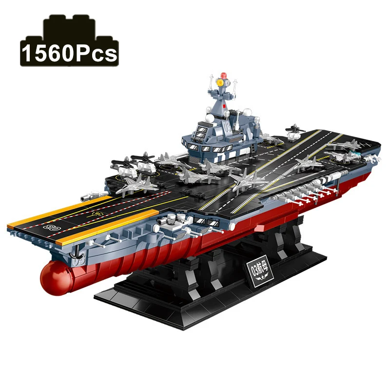 1560Pcs Military WW2 Micro NAVY ARMY Aircraft Carrier Model Building Blocks Technical Warship Battleship Weapon Bricks Toys Gift 1