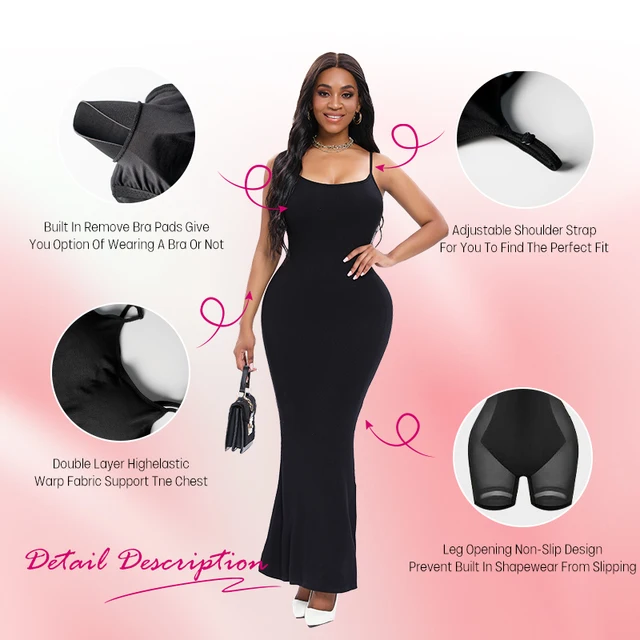 Women Built In Shapewear Bra Waist Cinched Butt Lifter Sleeveless Slip Long Dress Body Shaper 5