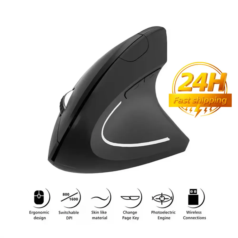수직 마우스 인체공학적 2.4GHz 무선 광학 마우스 3개의 조정 가능한 DPI 800/1200/1600 노트북 PC 컴퓨터용 6개 버튼