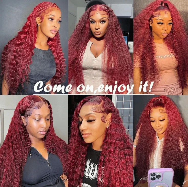 Burgundy 30Inch Jerry Curl 99J Lace Front Wigs Human Hair Wigs 13x4 HD Lace Front Wigs Human Hair Pre Plucked Burgundy Wig 6