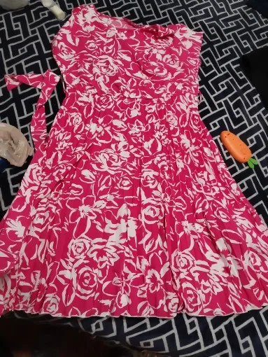 Msfilia Summer Print Pleated A-Line Midi Dress with Belt photo review