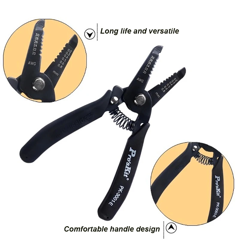 

1PK-3002E 6-Hole Wire Stripper with Shear Clamping Function ESD Conductive Handle Crimping Pliers Wire Cutting Pliers Tool