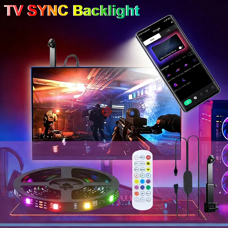 New TV LED SYNC Backlight RGBIC LED Strip with Color Capture Bluetooth Music SYNC USB Light Strip for Movie Game Atmosphere 1