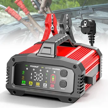 Caricabatteria per auto intelligente portatile 25A/15A per batterie al piombo AGM GEL LiFePo4 per moto 12V-24V Riparazione impulsi booster per auto