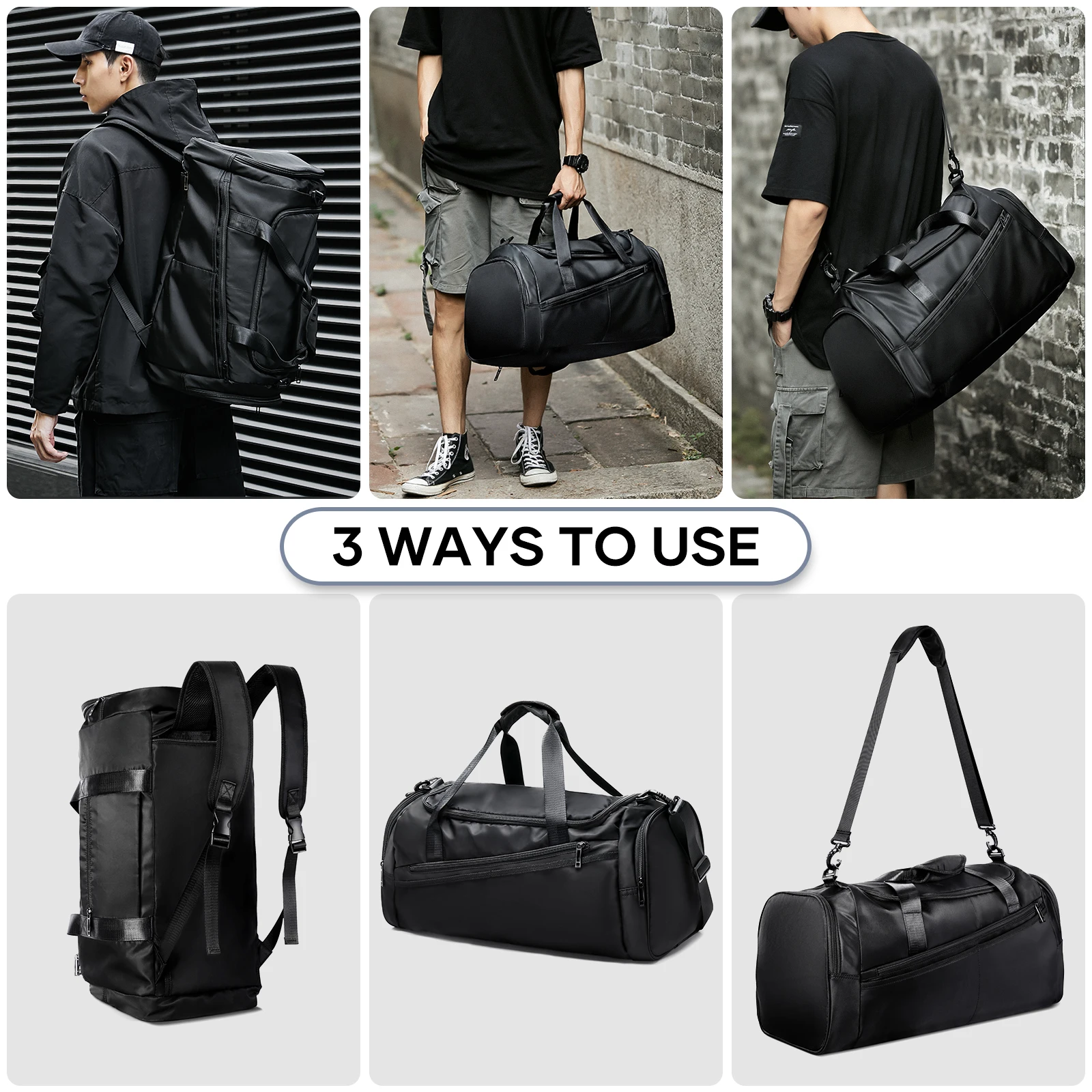 Borsa Sportiva Da Viaggio Impermeabile Con Scomparto Scarpe – Grande Capacità, Uomo E Donna, Colore Nero