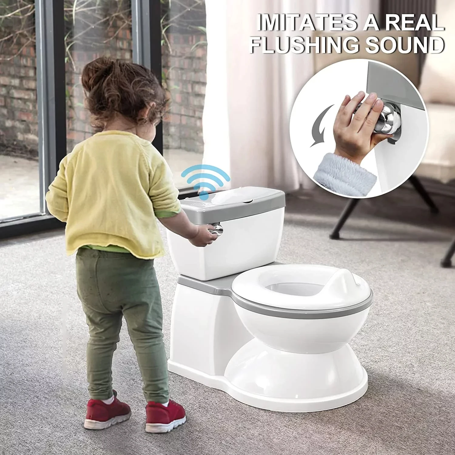 Childrens Simulation Grey Solid Baby Training Potty With Flushing Sound 5