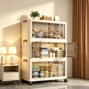 19.7in 3/4/5/6-Tier Foldable Storage Cabinet with Wheels, Stackable Plastic Storage Organizer with Magnetic Doors, Collapsible Storage Shelf for Bedroom, Living Room, Kitchen, Pantry, No Assembly Required, Beige