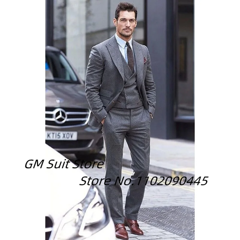 Men's Suit 3 -piece Set (Jacket+Vest+Pants) Lapel Pure Color Handsome Single -breasted Business Leisure Slim Yinglun Wind Groom