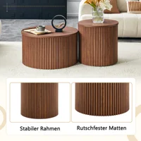 Ensemble de 2 tables basses gigognes avec design colonne romaine, tables rondes en MDF avec rangement intégré, tables d'appoint en grain de noyer pour salon, chambre et maison 6