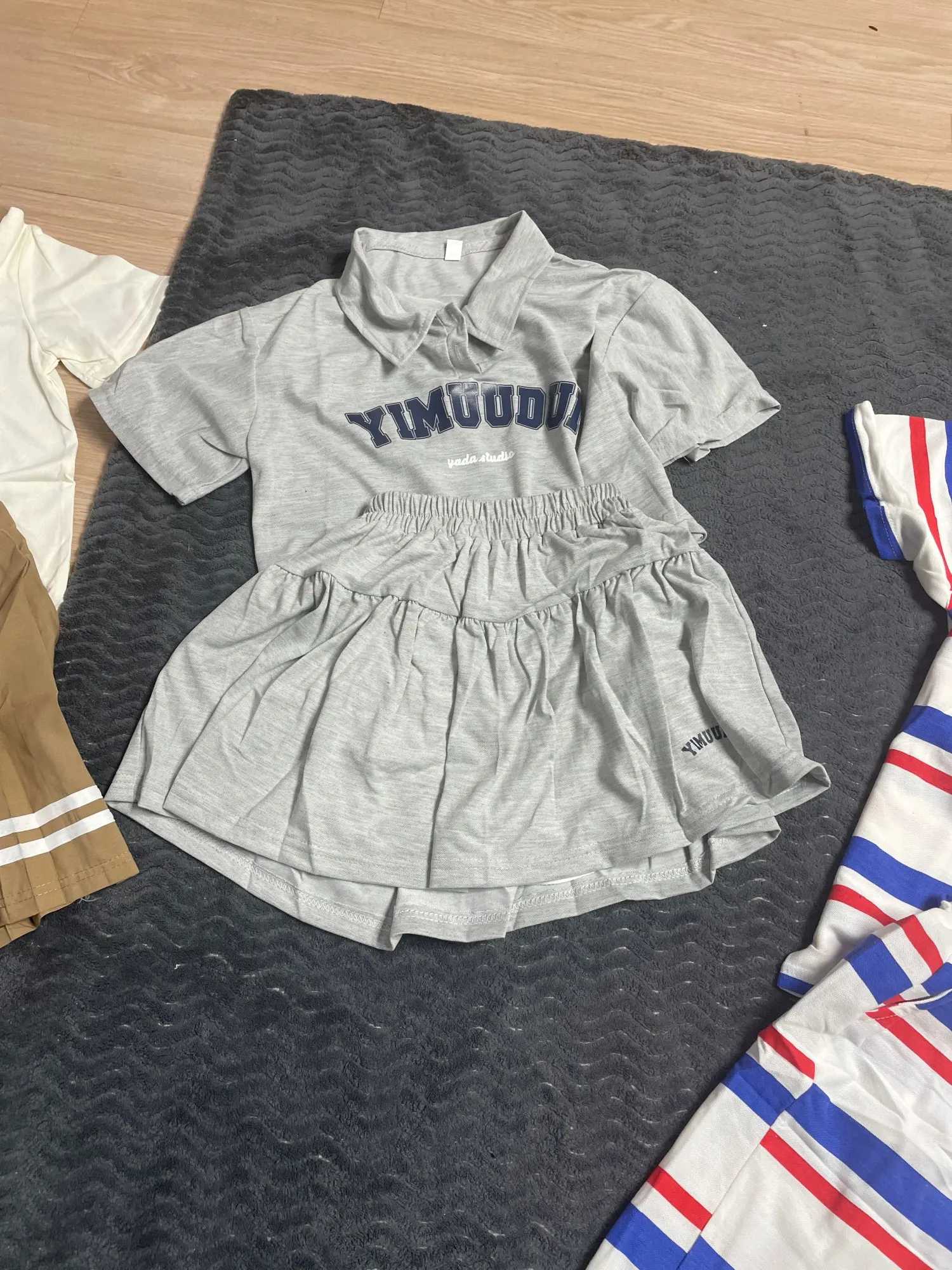 Children's Top and Bottom Two Pieces Girls Juvenile Loungwear Outfit Polo Short T Top+Short Skirt Children Sets Sale Price photo review