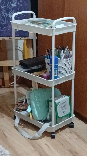 Plastic Rolling Utility Cart with Handle Storage Trolley for Office, Living Room, Kitchen, Movable Storage Organizer with Wheel photo review