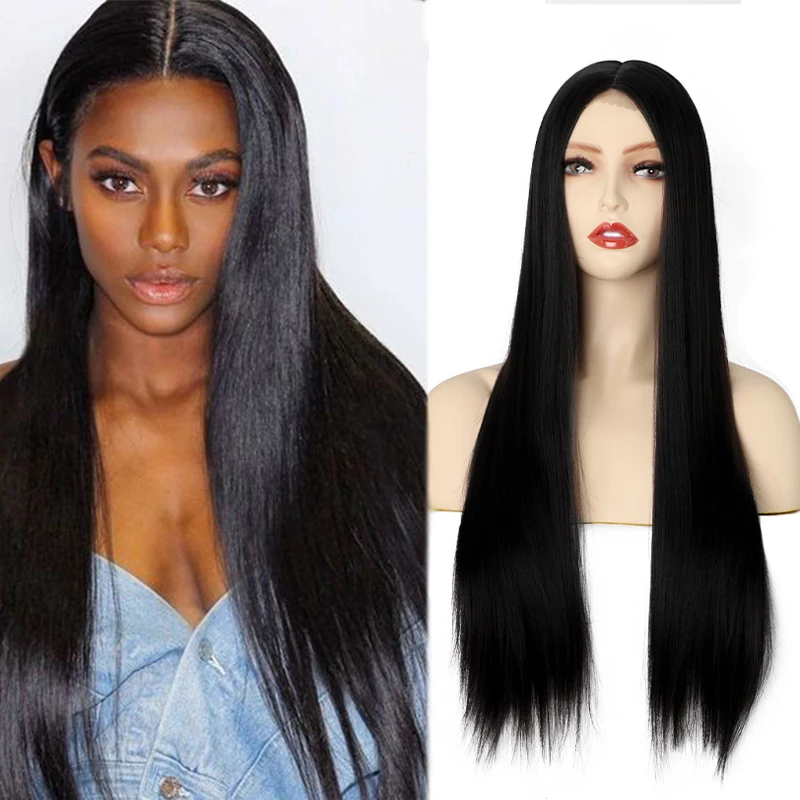 Idolla Synthetic Long Straight Wigs Natural Color Hair Wigs For Black White Women Halloween Costume Cosplay Lolita Wig