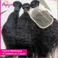 PAPYON Kinky Straight Mèches Avec Closures Deep Wave Tissage Avec 4x4 Closure Tissage Cheveux Humains Yaki Straight Bundles With Closure Livraison 3 Jours France 1