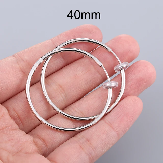 1 Pair Gold Silver Punk Hoop Earrings For Couple Fake Hoops Ear Clip Earrings Without Holes Ear Cuffs For Non Pierced Ears Steel color 40mm