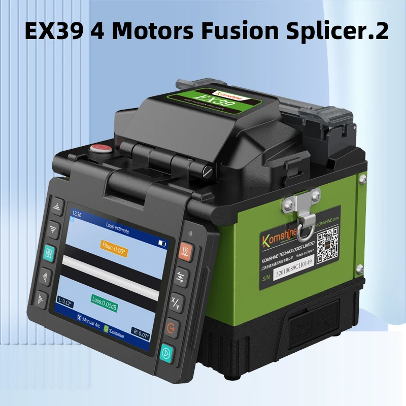 KomShine-Mini Fiber Fusion Splicer EX39 0.01dB Loss ARC Fusion Splicer 8S Splice 18s Heat 4 Motors 4000mAh battery