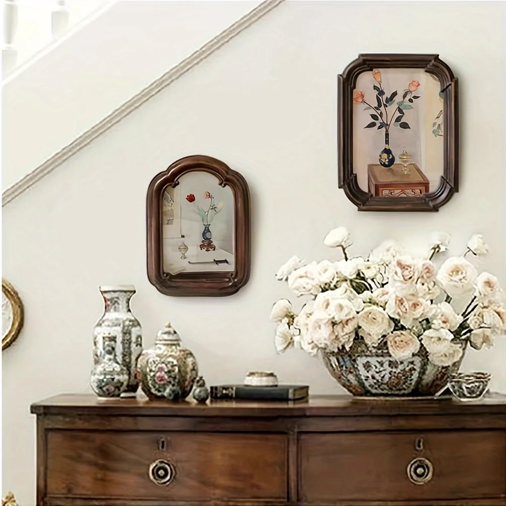 

Retro Resin Round Dark Brown Vintage Classic Photo Frame Home Decor Wall Decor Table Decor