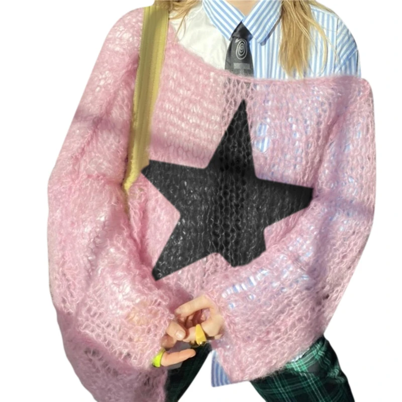 Sweater Pentagram Pattern Long Sleeve Tops y2k Aesthetic Grunge Fairycore Hollow Out Crochet Clothes 2000s Knitwear 12 Sweater Pentagram Pattern Long Sleeve Tops y2k Aesthetic Grunge Fairycore Hollow Out Crochet Clothes 2000s Knitwear