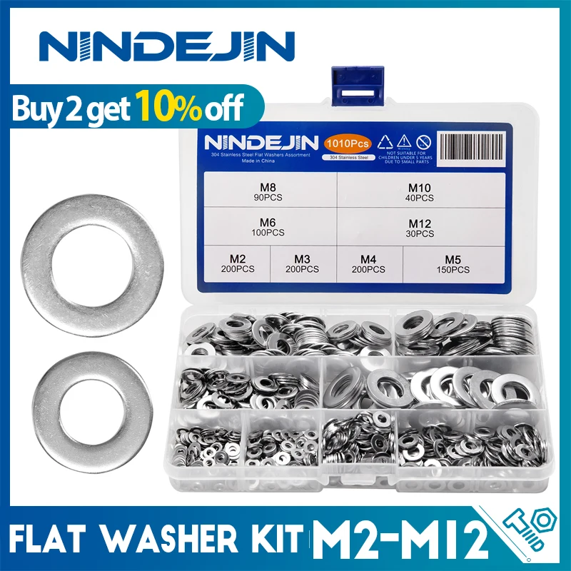 620/1010pcs Flat Washer Set Stainless Steel M2 M3 M4 M5 M6 M8 M10 M12