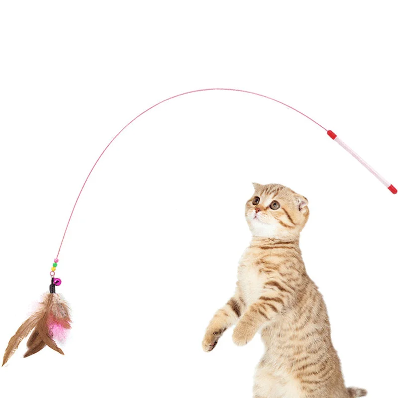 Kitten Cat Pet Toy Steel Wire Feather Teaser Wand With Bell Simulation Bird Cat Toy Interactive Toy Funny Cat Supplies