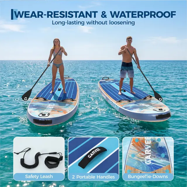 11' Inflatable Stand Up Paddle Board, 500LBS Weight Capacity, Wide Stand Up Paddle Board with Premium SUP Accessories, Non-Slip EVA Deck, for Adults & Youth of All Skill Levels, Dark Wood Grain