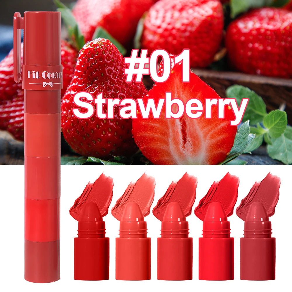 5-in-1 Fruit Velvet Matte Lipstick Set Long-Lasting Highly Pigmented Moisturizing Lip Balm for Soft Lips