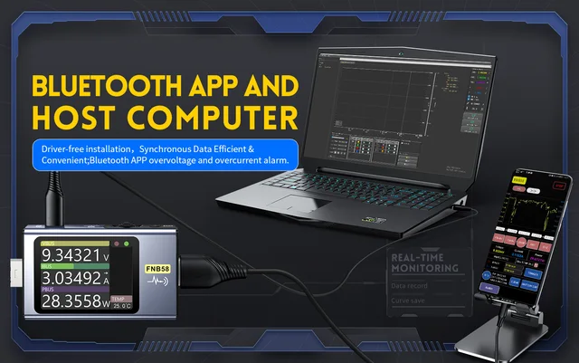 Tester USB FNB58 Multifunzione - Voltmetro Amperometro Digitale Con Bluetooth Per Ricarica Rapida 4-28V - Foto 11