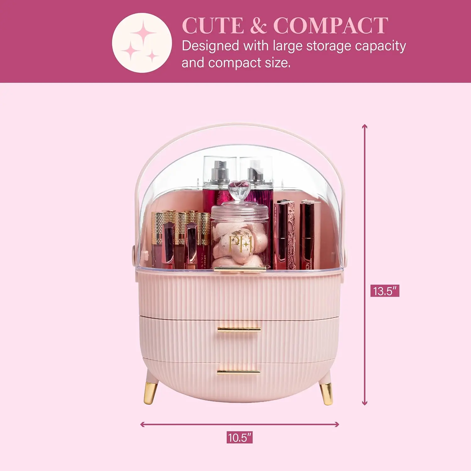 Pink Makeup Storage Organizer with Lid in Standard Size 6