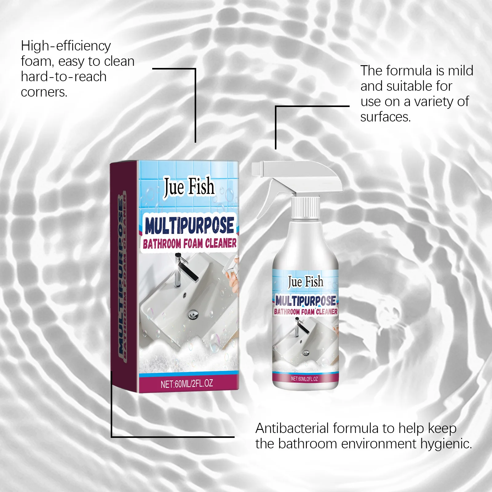 Jue Fish 60ml Bathroom Descaling Agent Toilet Shower Foam Cleaner Stain Scum Remover Fresh Fragrance Bathtub Dirt Remover Spray