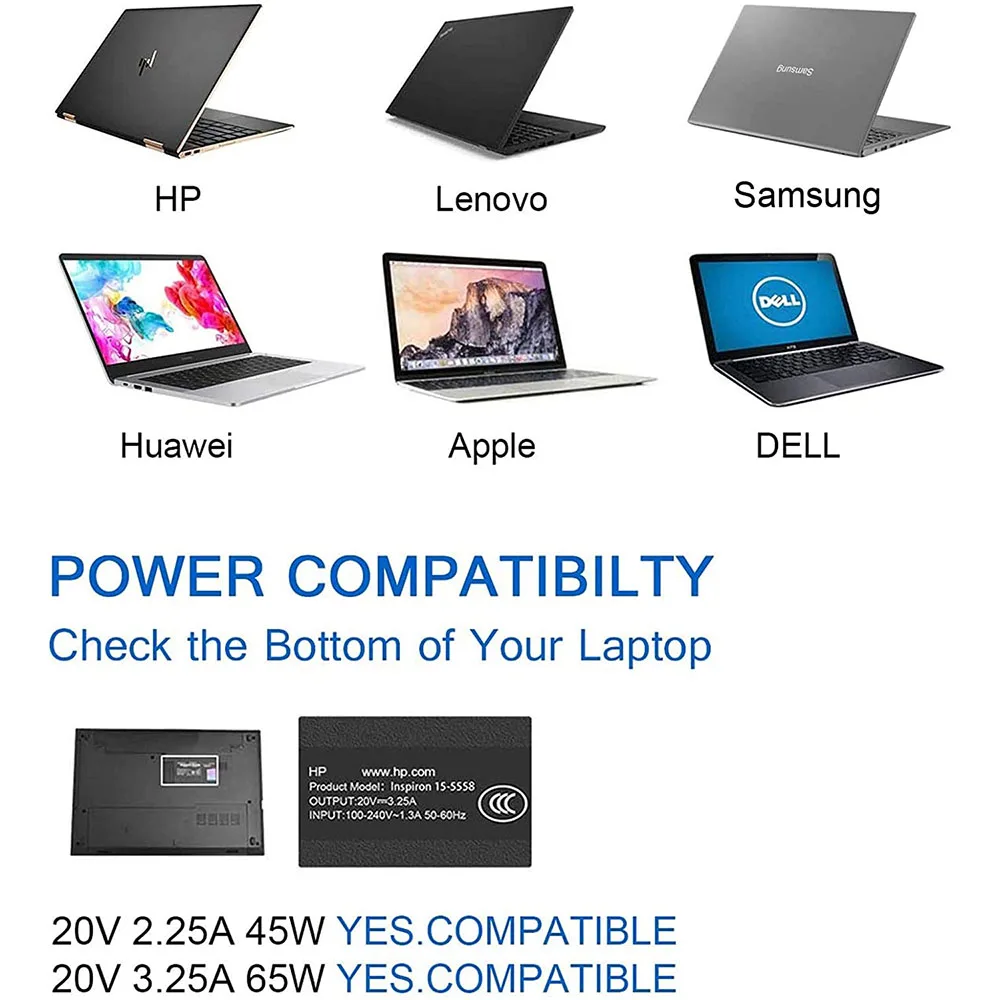 Usb c 65w 45w Adaptador Carregador Portátil para hp Chromebook 14 13 X360 g5 14-ca051wm 14-ca061dx 11 11a g6 g7 g8 ee Spectre Elitebook - Imagem 2