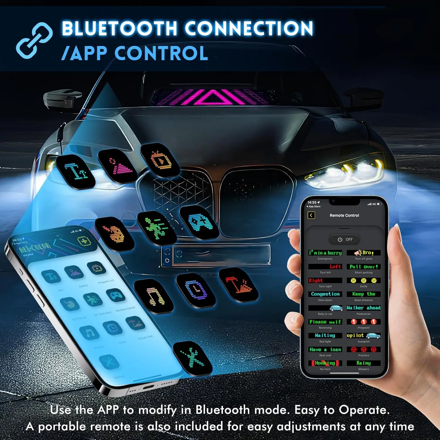 Energy-Saving and Durable LED Matrix Panel, Bluetooth APP Control, DIY Programming, Truck Eye Design, for Car Modification