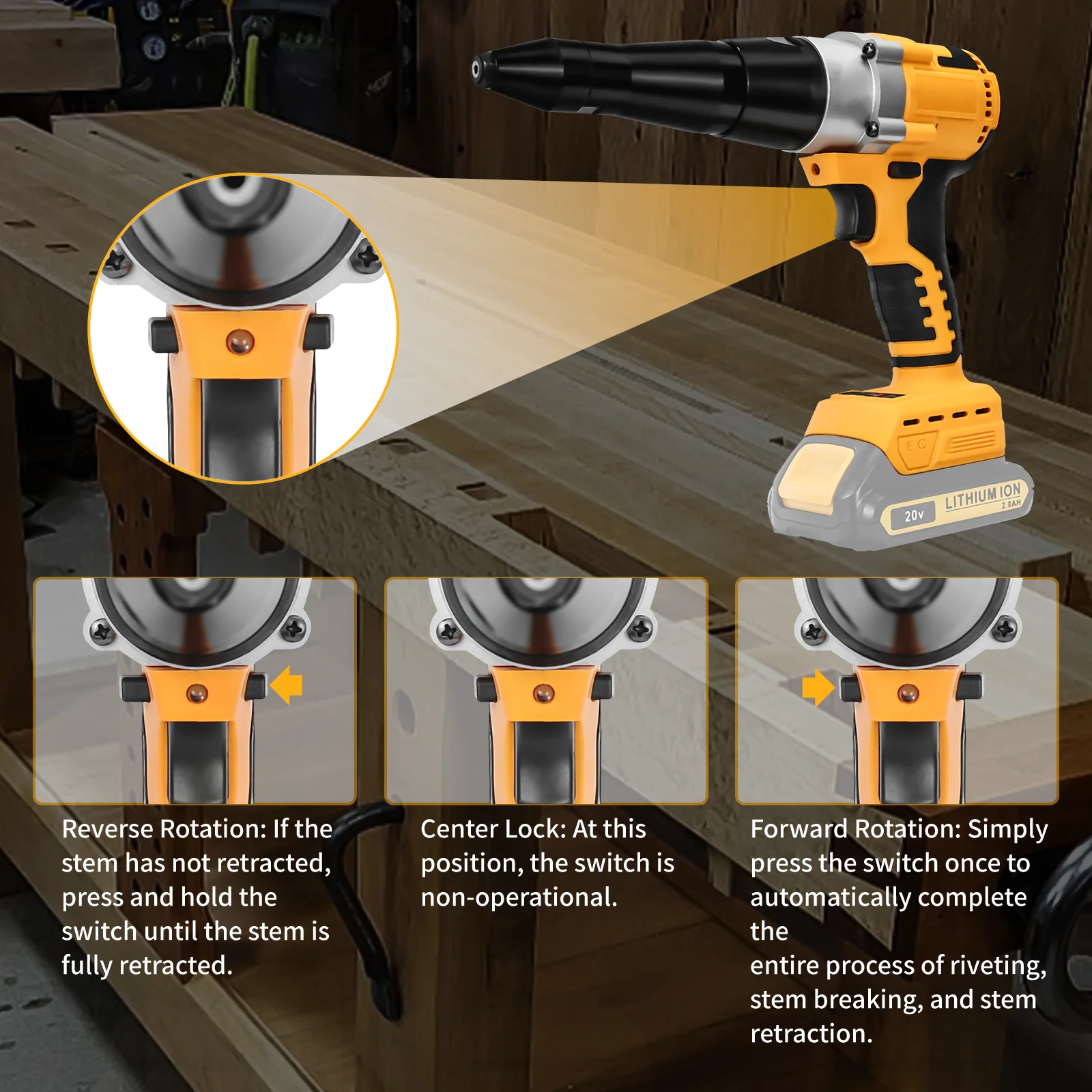 Pistola per rivetti senza fili per batteria DeWalt 20 V Max, pistola per