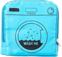Blue travel laundry bag, 21” x 22”. Zipper and drawstring closure. Expandable, foldable, and durable for suitcase organization 1