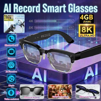 Occhiali Smart AI 2026 da Uomo con Traduzione AI, Fotocamera HD da 8MP, Riprese Video 4K, Registrazione Conversazioni e Ascolto Musica