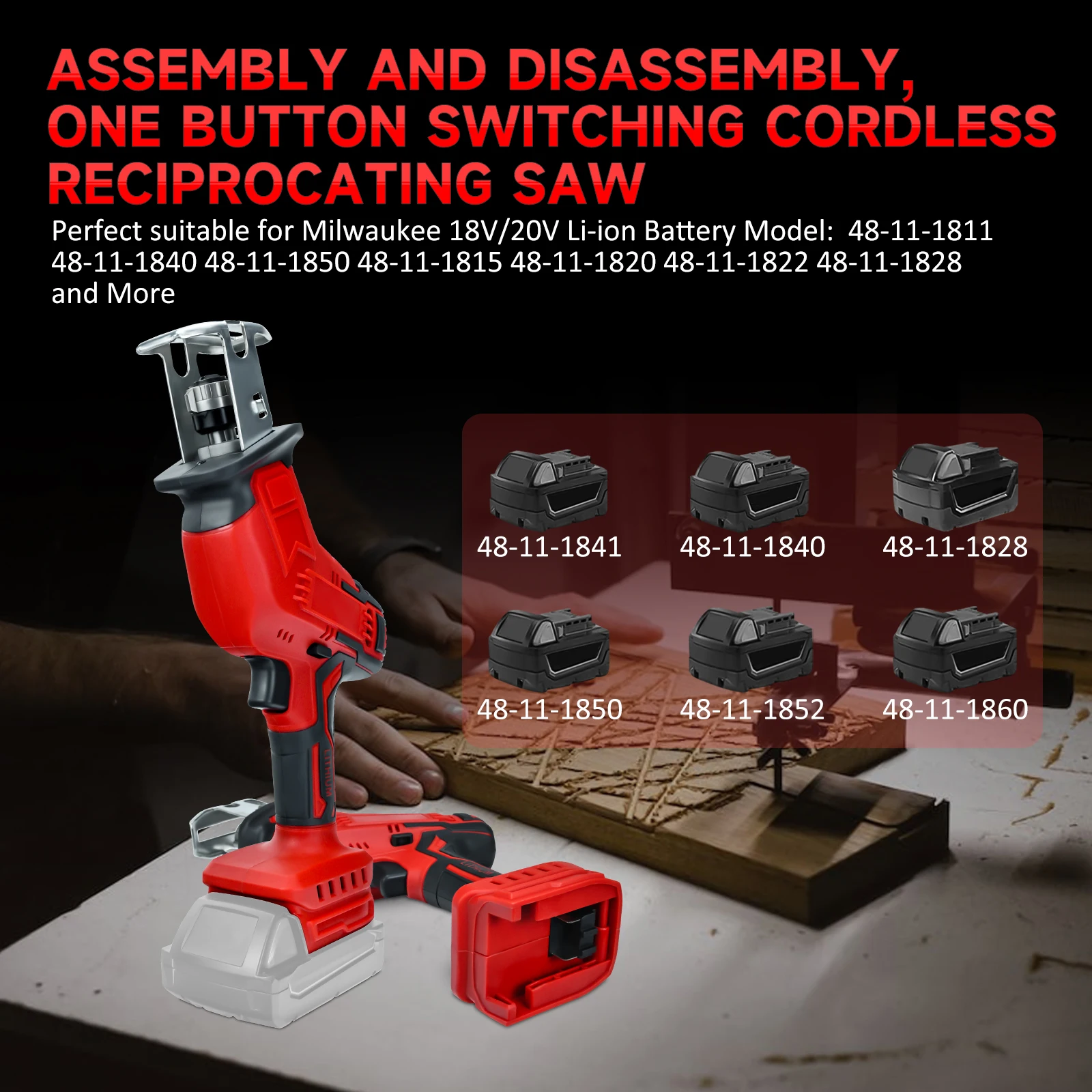 Electric Reciprocating Saw 0-3000SPM Cordless Saber Saw Woods Metal Plastic Cutt