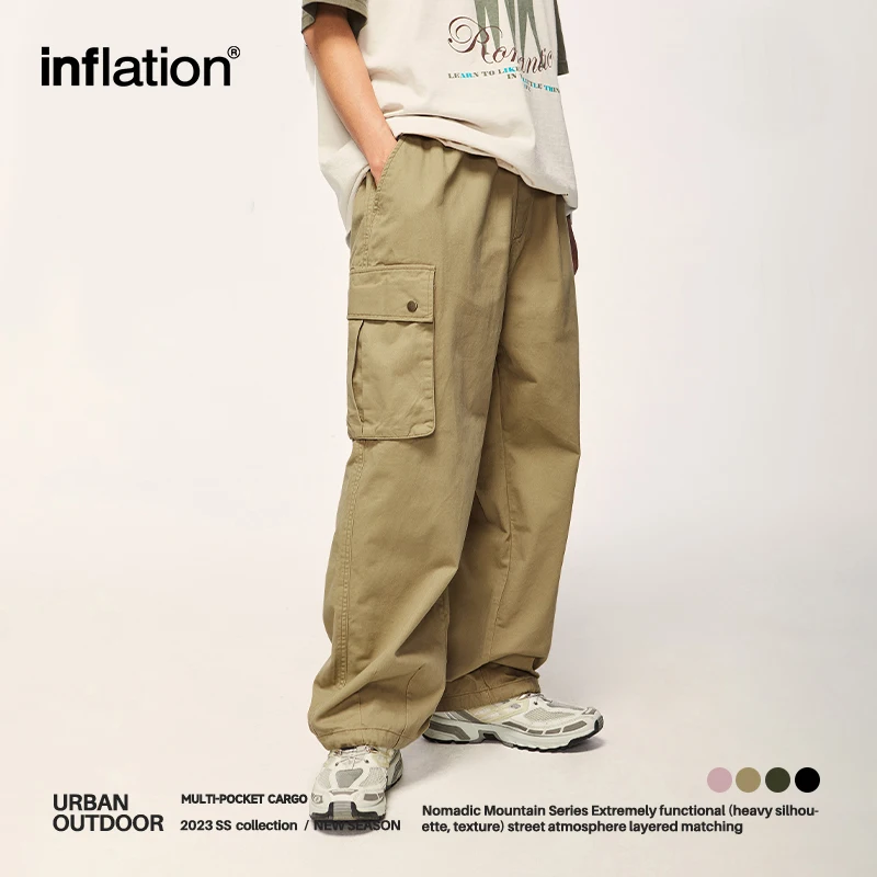 Inflation Flap Pocket Parachute Pants Unisex Pink Drawstring