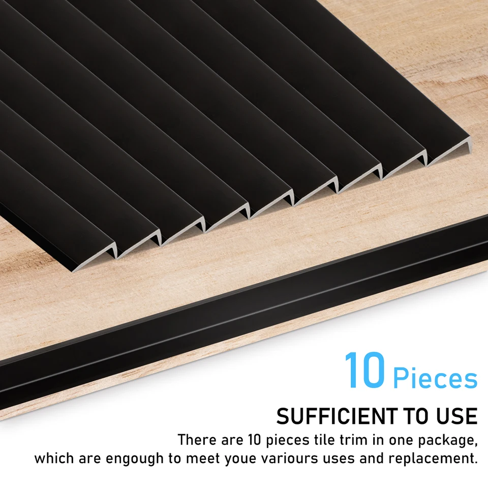 FCSOTSPS 10Pack Tile Edge Trim,39''x0.4'' Peel And Stick Aluminum Backsplash Trim,Self Adhesive Decorative Marble Tile Liner,Matte Black - View #4