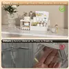 Multi-drawer makeup organizer. White plastic design for brushes and cosmetics. Fits countertops or vanities. 3