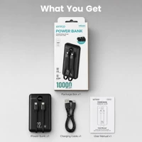 Batterie externe Unico 10000 mAh 22,5 W à charge rapide – batterie portable avec câbles USB-C et Lightning intégrés, affichage numérique 7