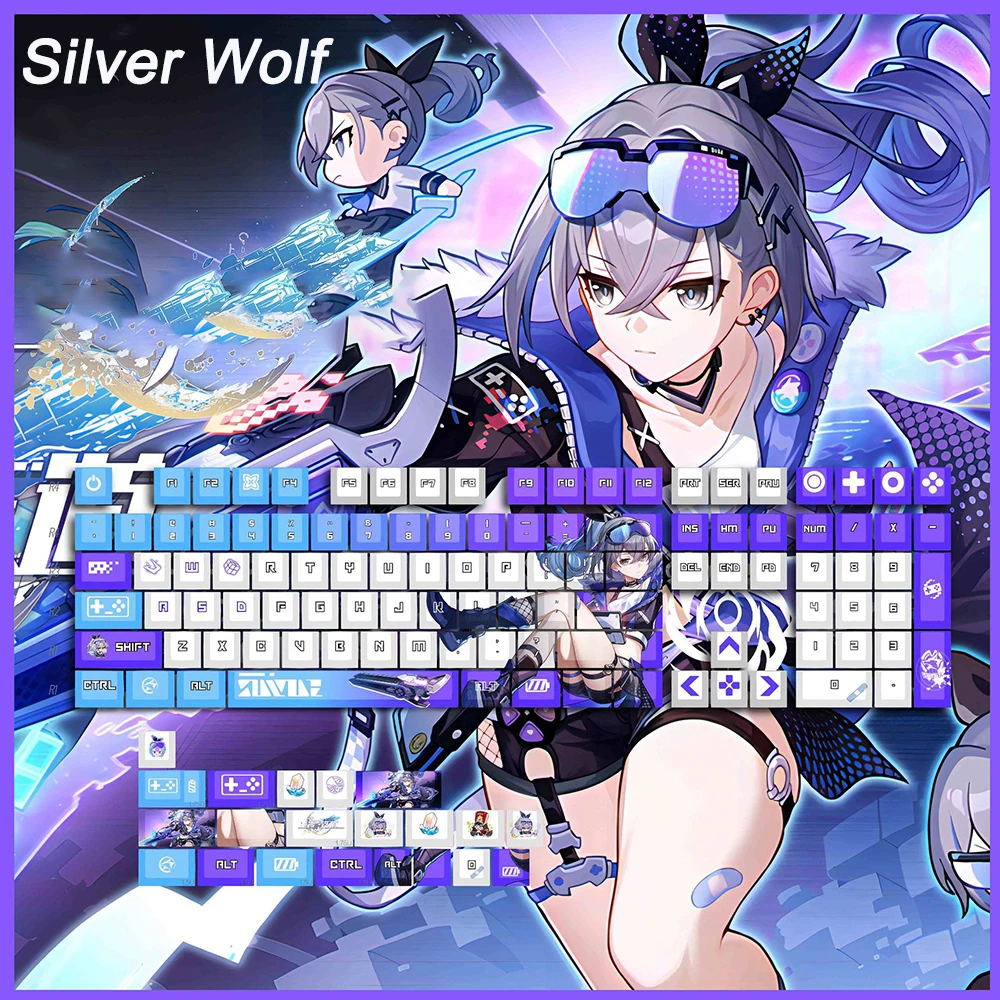 Honkai Impact 3-keycap Elysia Anime Pbt Cinco Lados Sublimação de Tintura Herrscher dos Humanos Perfil Cereja 128 Periférico - Imagem 3
