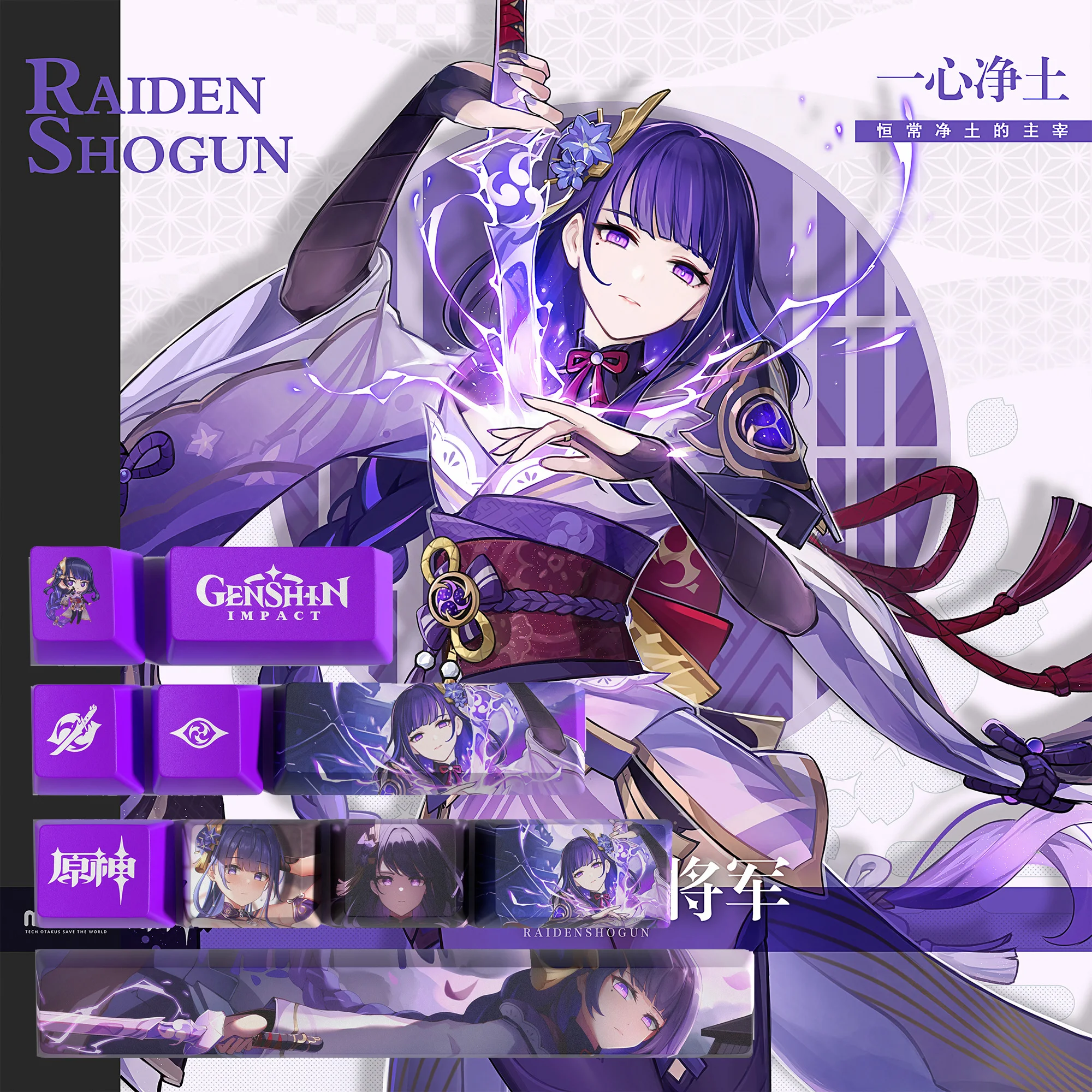 Genshin Impact Keycaps Raiden Shogun Perfil Oem 10 Chaves Pbt Dye Sub
