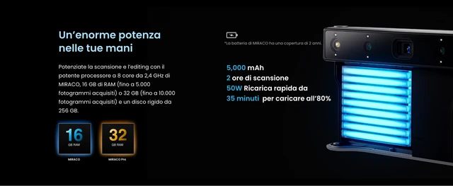 Scanner 3D Portatile Revopoint MIRACO PRO | Schermo Ribaltabile 180° | Precisione 0,02mm | 32GB - Foto 4