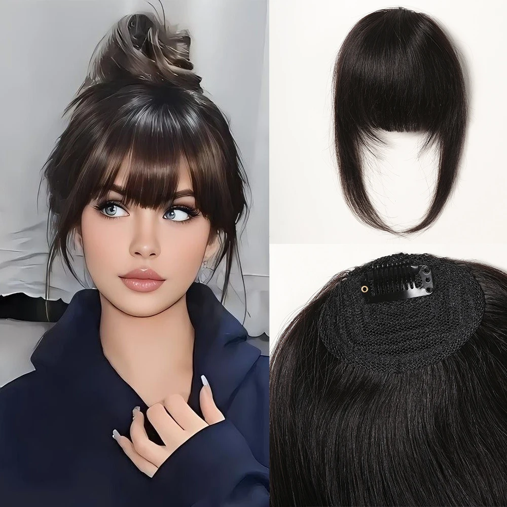 Human Hair Fringe Bangs Natural Full 3D Air Bangs Clips in Remy Human Hairpieces Hair Extensions for Women Daily Use human hair bangs
