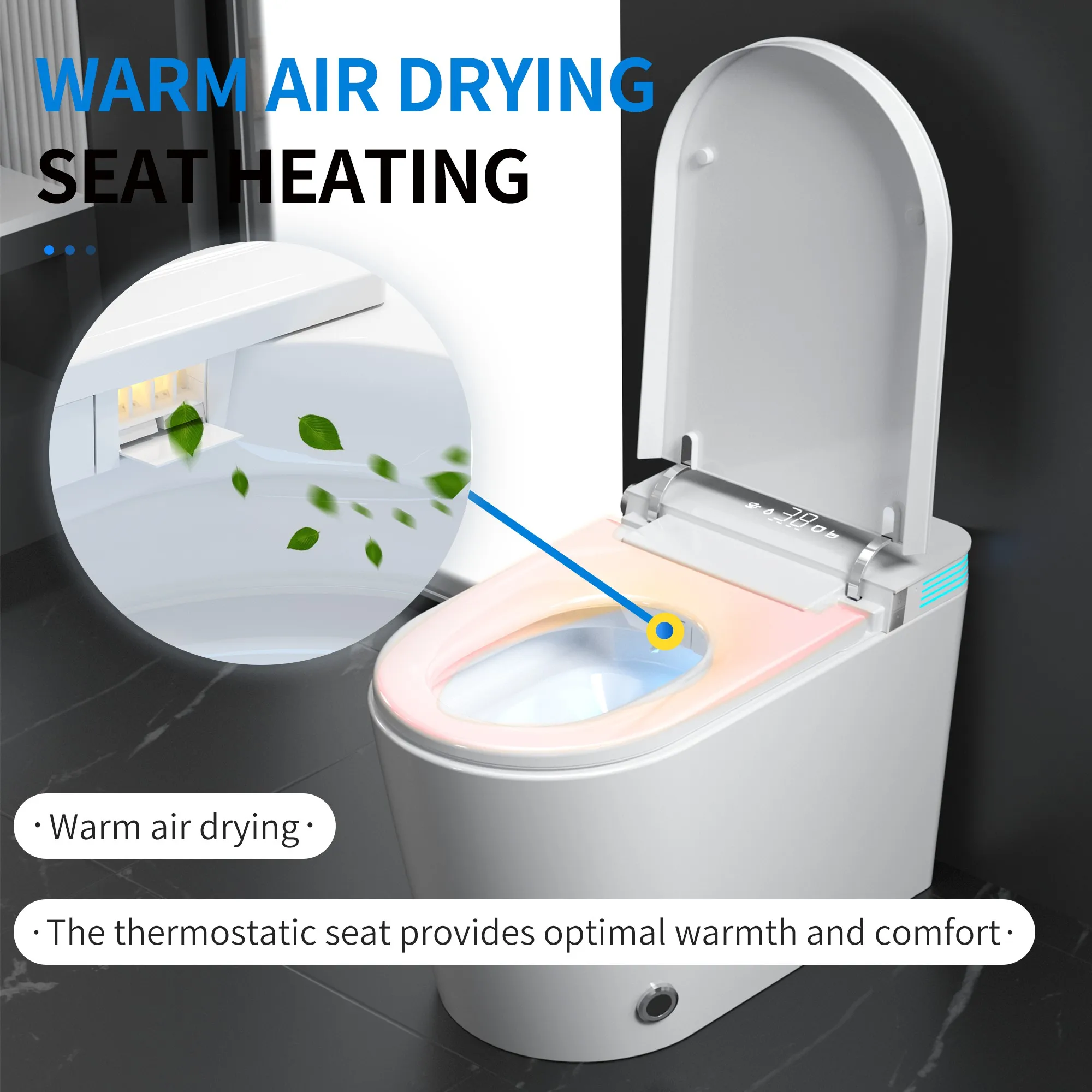 Elongated Smart Toilet with Bidet Built in, with Heated Seat，AUTO Open/Close Lid, Bidet Toilet Seat with AUTO Flush,Air Dry 4