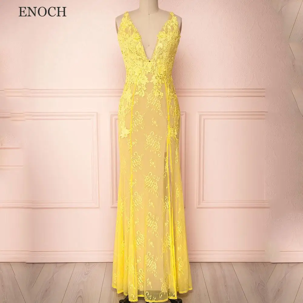 ENOCH Elegant V-Neck Mermaid Evening Dresses Sleeveless Backless Lace Appliques Zipper Formal Gowns Custom Made Robes De Soirée
