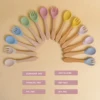 TYRY.HU 1Set Baby Silicone Fork Spoon Set Wooden Handle Children Silicone Feeding Fork Spoon Set Christmas Gift Birthday Gift 6
